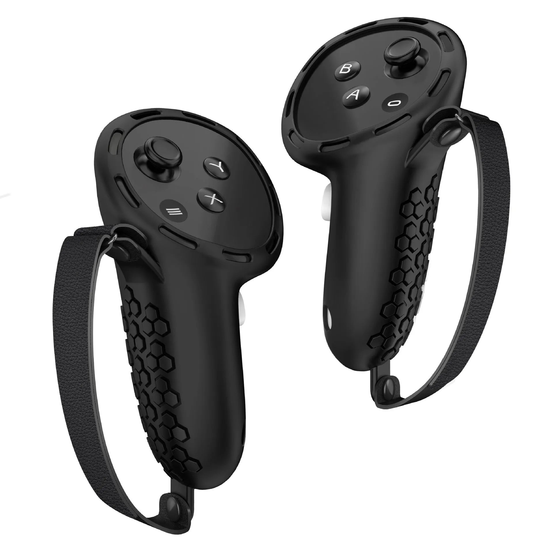 Silicone protective sleeve with wrist strap for Meta Quest 3 VR controller in various colours.
