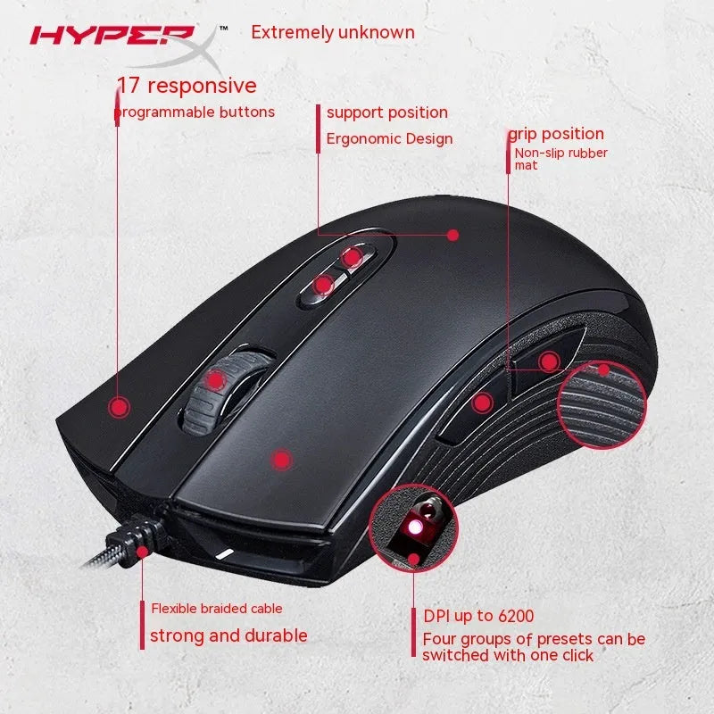 Pulsefire Core RGB wired gaming mouse in black or pink with ergonomic design and USB cable