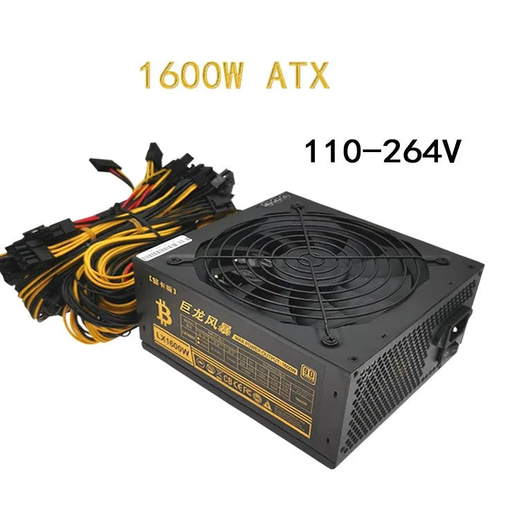 Black server power supply unit with multiple connectors for AMD-compatible systems