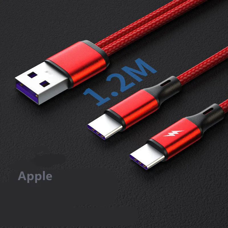 Black and red braided two-in-one fast charging cable with dual Android connectors.