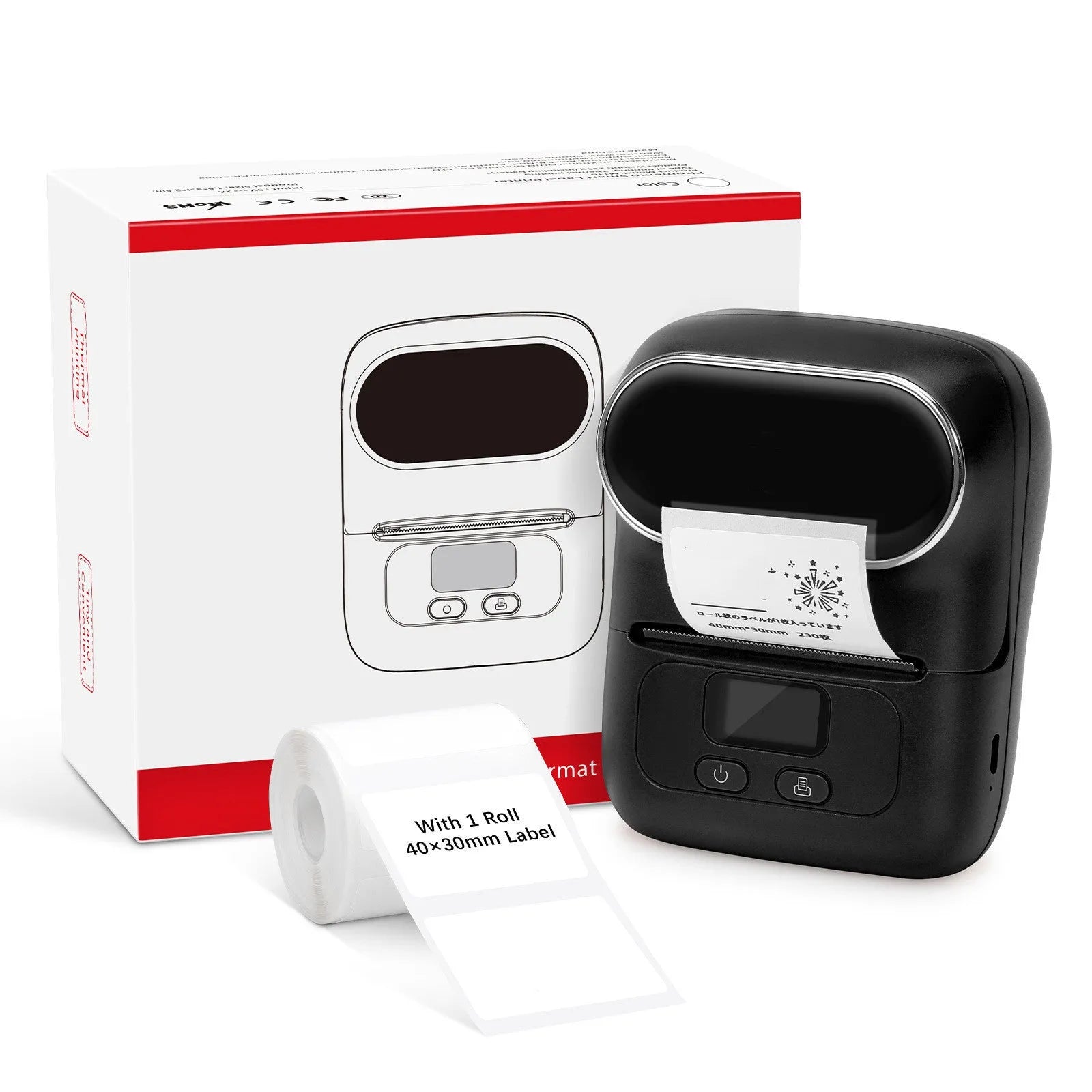 Bluetooth handheld bar code printer in plastic casing with 2-inch ink wheel and USB port