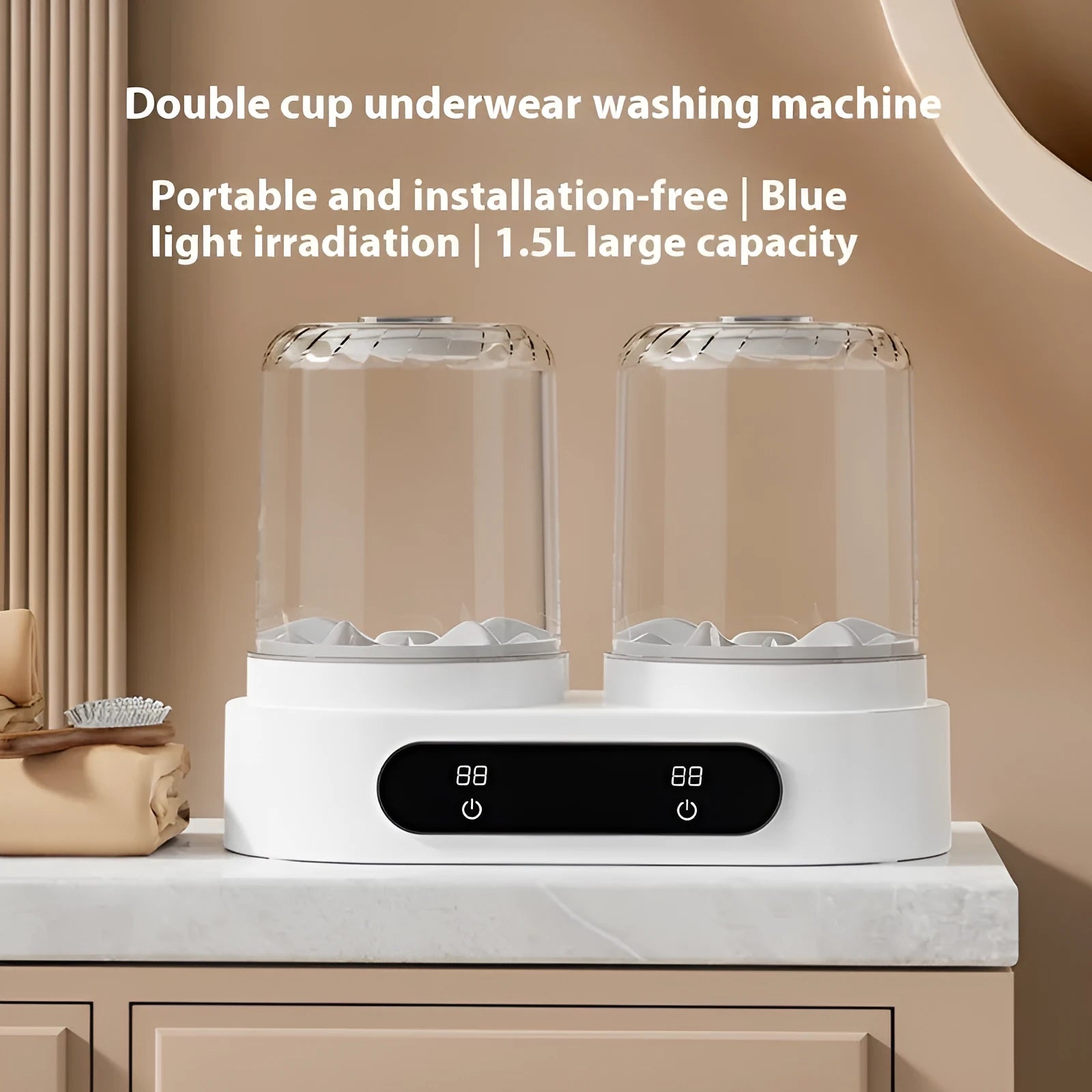 White plastic double bucket mini washing machine with USB cable for portable laundry.