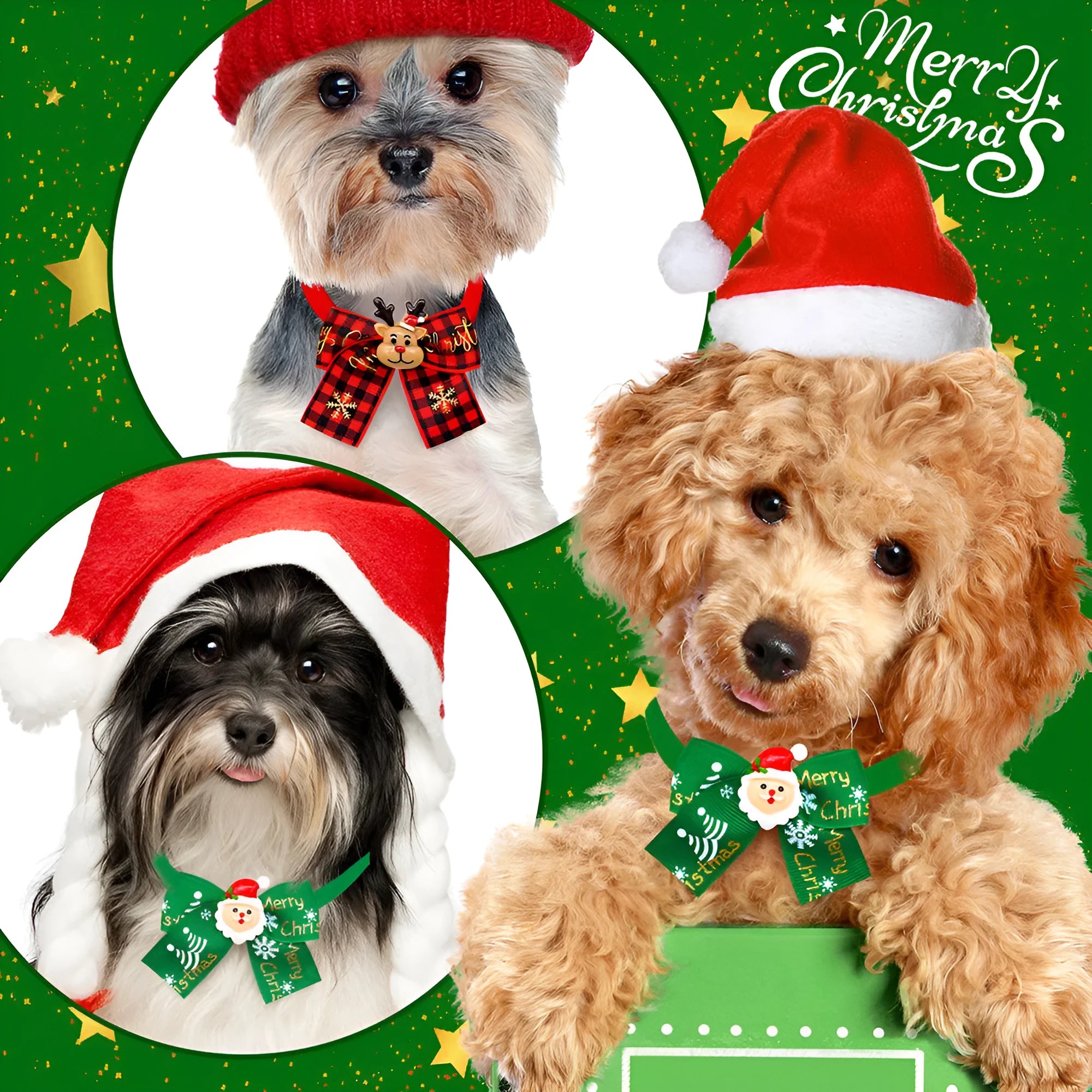 Red and green Christmas pet bow tie with British-style design for dogs and cats