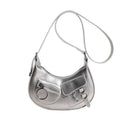 Women's textured PU crossbody bag in urban minimalist style, horizontal rectangular shape, silver colour option