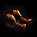 Pair of anodised metal motorcycle brake and clutch levers with adjustable length mechanism in various colour options.