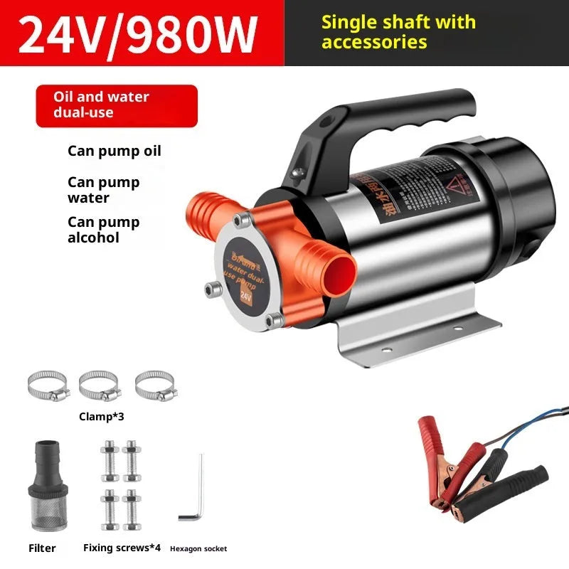 24V DC pumping oil pump with stainless steel pump body for oil-water dual-use fluid transfer