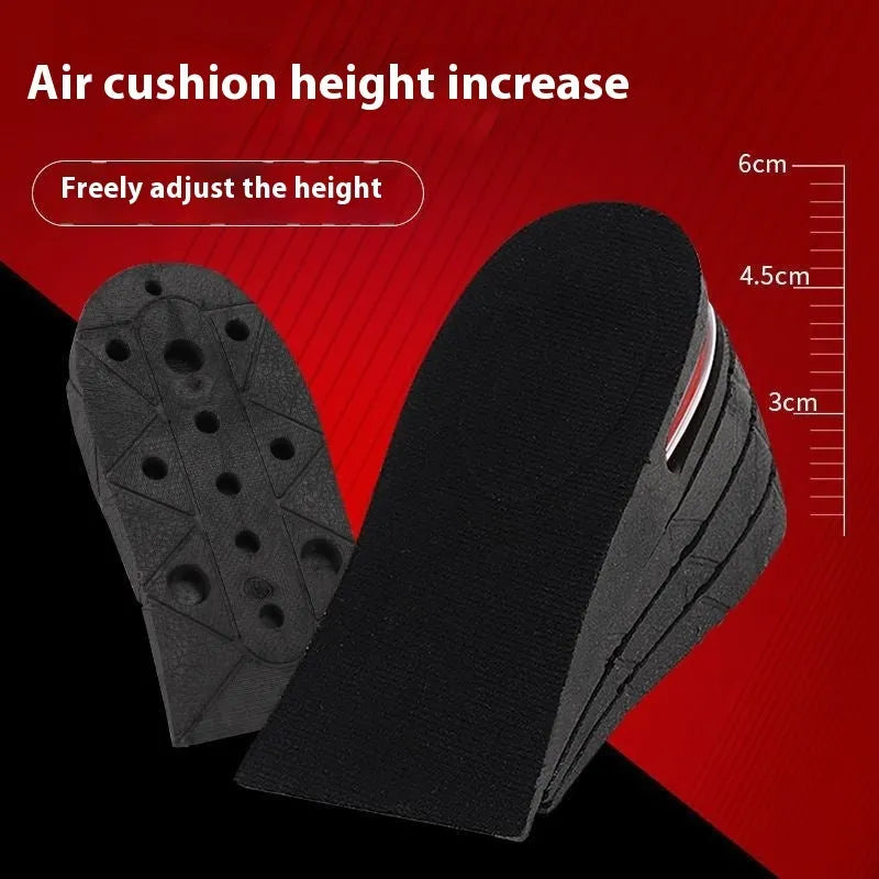 Black height increasing insoles for women and men, half and full pad options from 3cm to 7.5cm, sizes 35-44