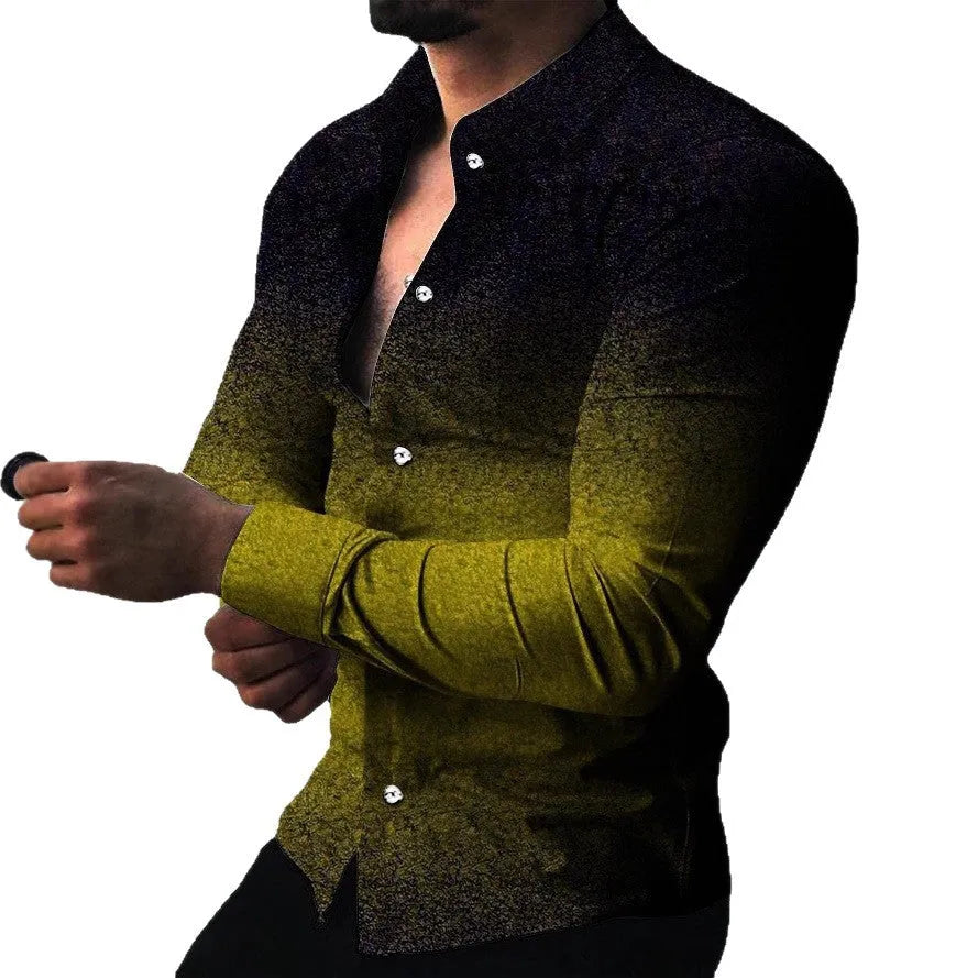 Men's slim fit long sleeve cardigan with gradient pattern in red, yellow, green, purple or blue, sizes S to XXXL