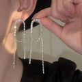 Silver knotted zircon long tassel ear studs for women geometric shape copper electroplated