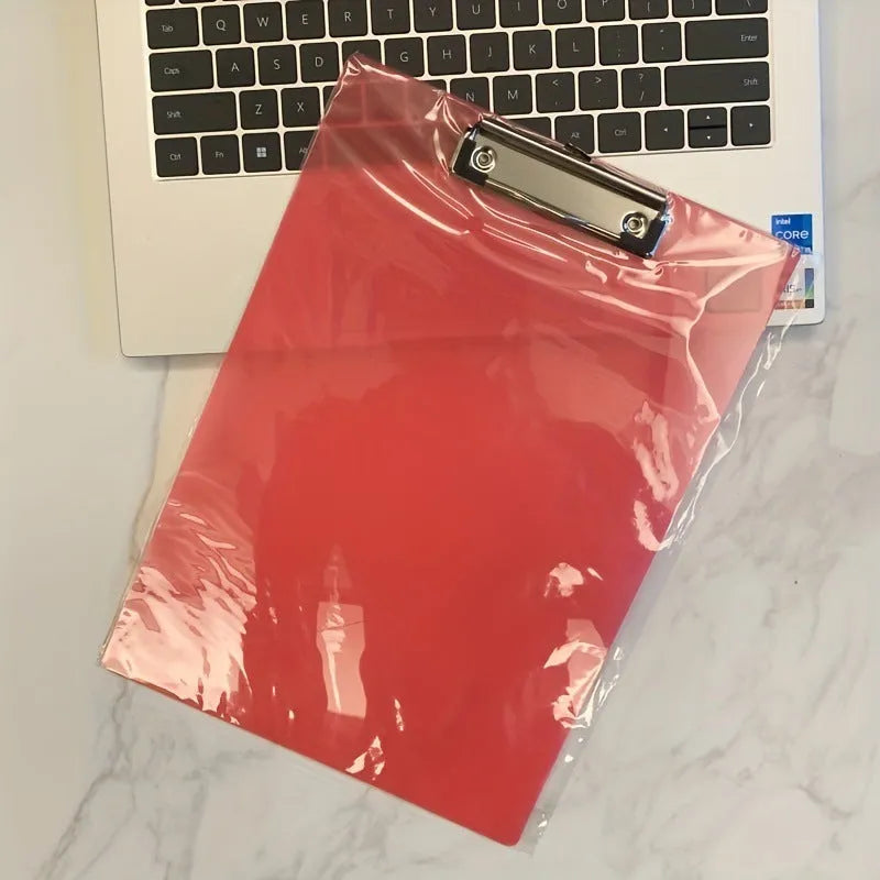 Transparent A4 plate holder with metal flat clip and writing board pad in blue colour