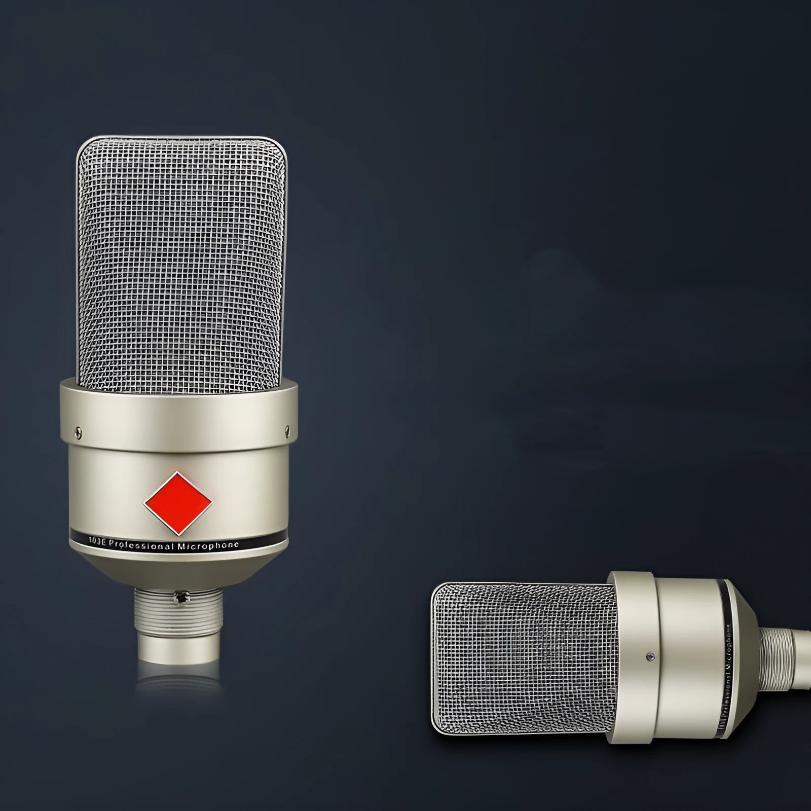 Condenser microphone with cardioid pattern in black gold or champagne gold colour with cable and stand