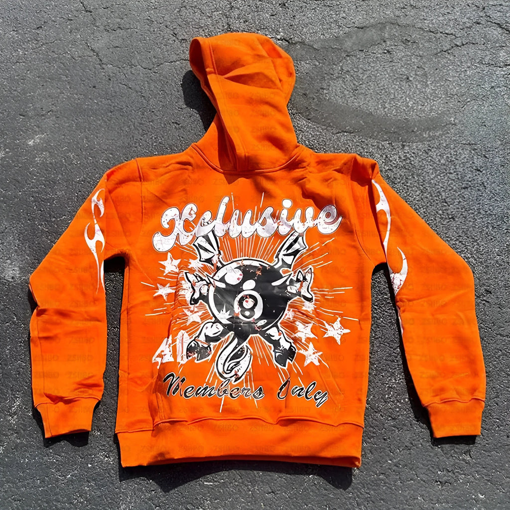 Personalised letter printing loose pullover in street style with kangaroo pocket in orange colour