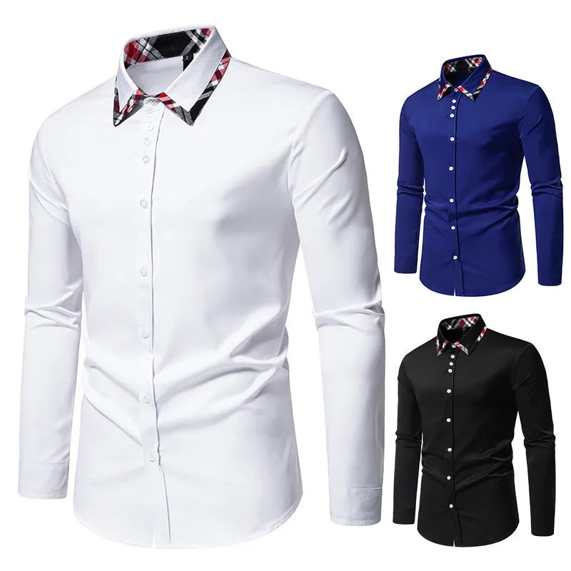 Men's black plaid shirt with a triangle collar and long sleeves in a cardigan style.