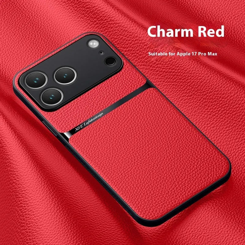 Creative magnetic litchi leather pattern phone case for Apple iPhone in Still Night Black