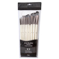 Set of 10 pearl white nylon watercolour brushes with wood handles for oil painting in PVC storage bag