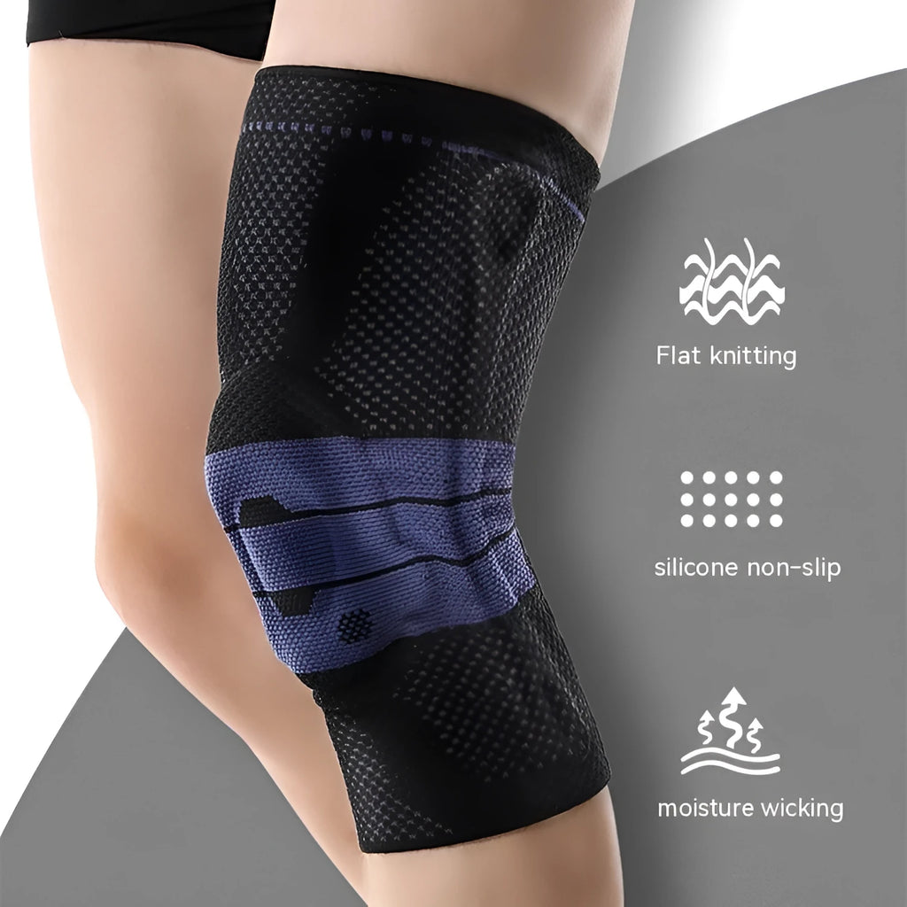 Black and blue basketball knee pads made from nylon and spandex for adult sports protection