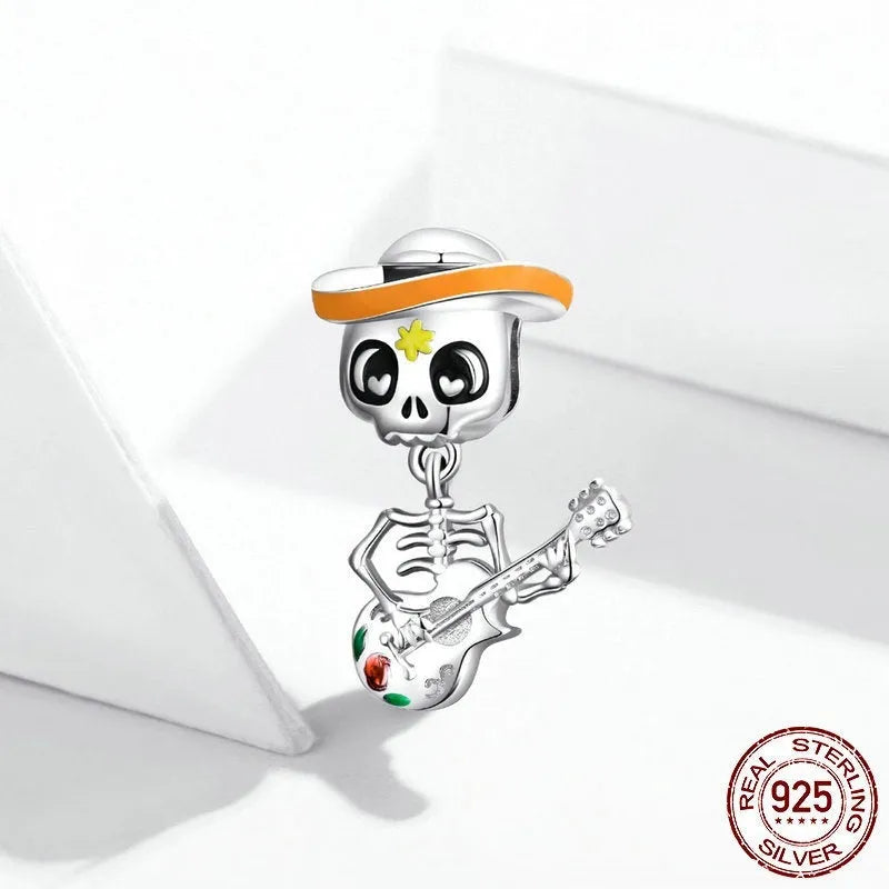 925 silver guitar skull scattered bead, 2.1 x 1.4cm, 2.5g, dripping oil finish, colour BSC327