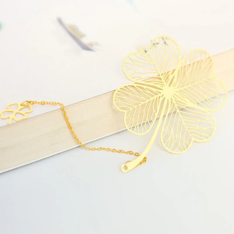 Rose gold electroplated brass bookmark with hollow plating maple leaf design