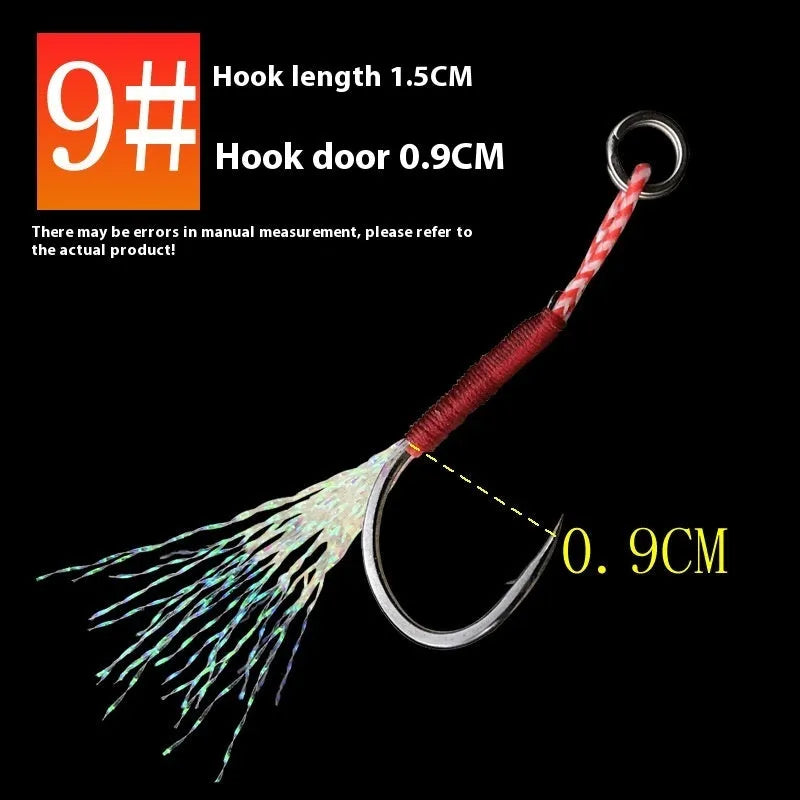 Galvanised single fishhook in six sizes from No. 9 to No. 14 for sea fishing on a blue background.