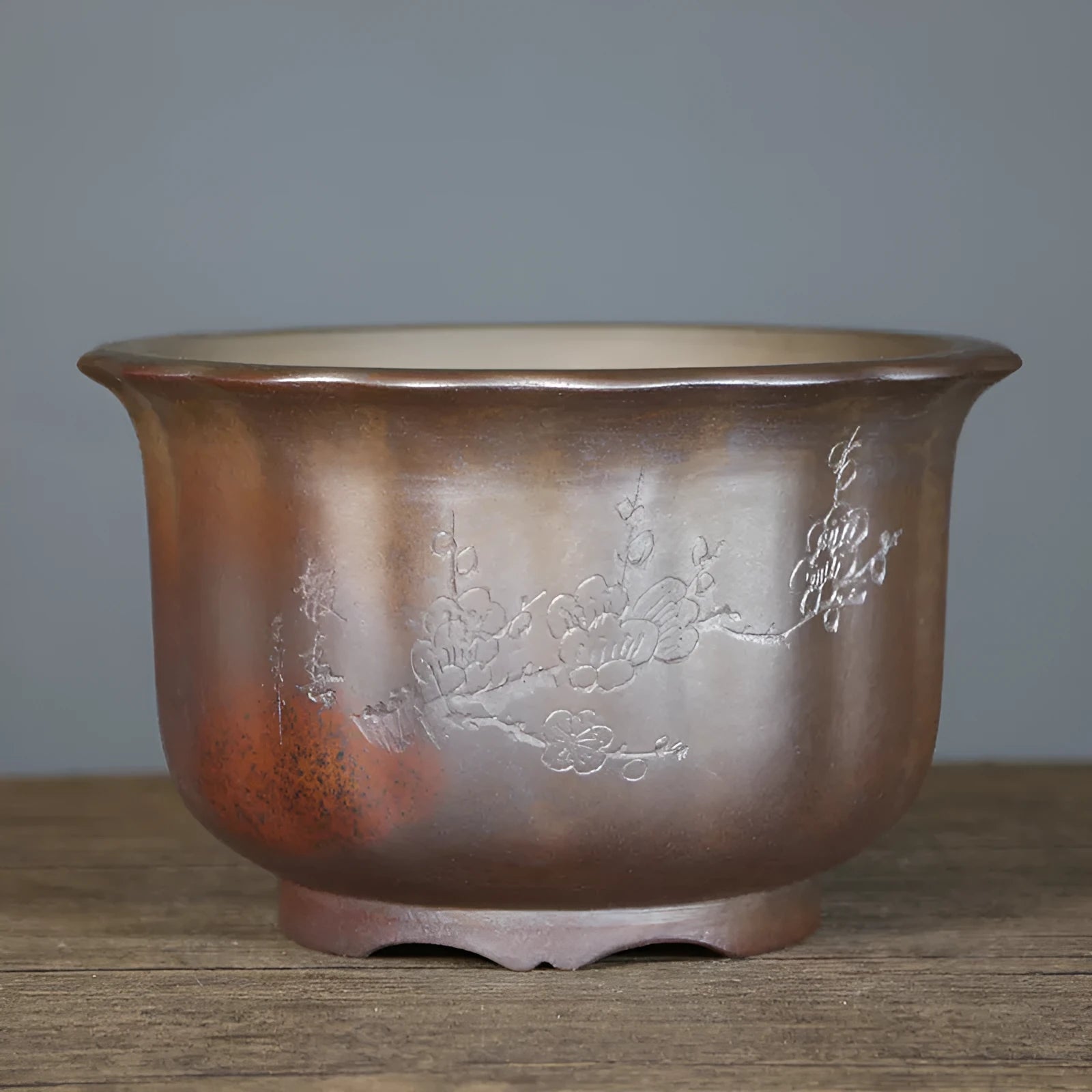 Purple sand ceramic antique carved flower pot in large size with s1696 firewood colour finish