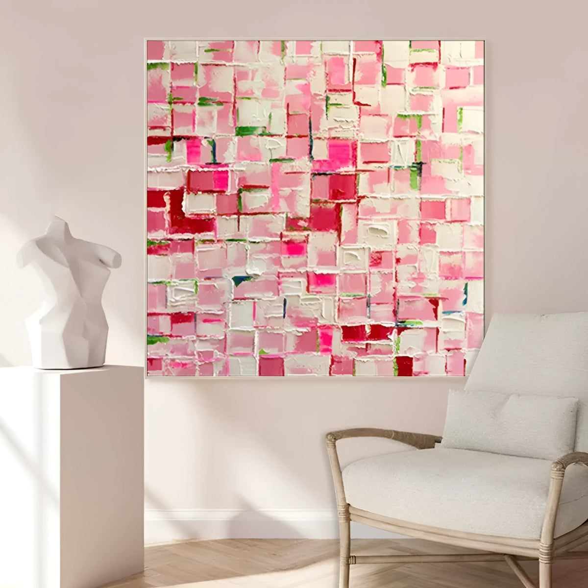 Hand painted abstract oil painting on square canvas, no frame, colourful modern wall art for home interiors