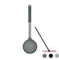 12-piece black silicone kitchen utensil set including spatula, spoon, and claw tools in a rotating storage bucket on a kitchen counter.