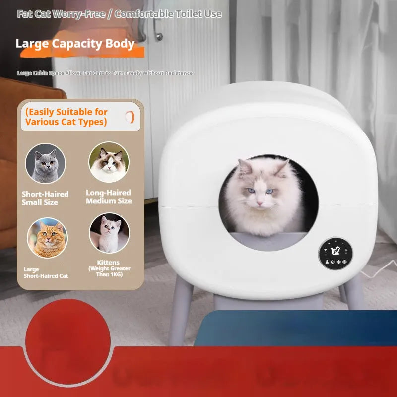 Automatic self-cleaning cat litter box with large grey ABS plastic shell and sealed waste drawer