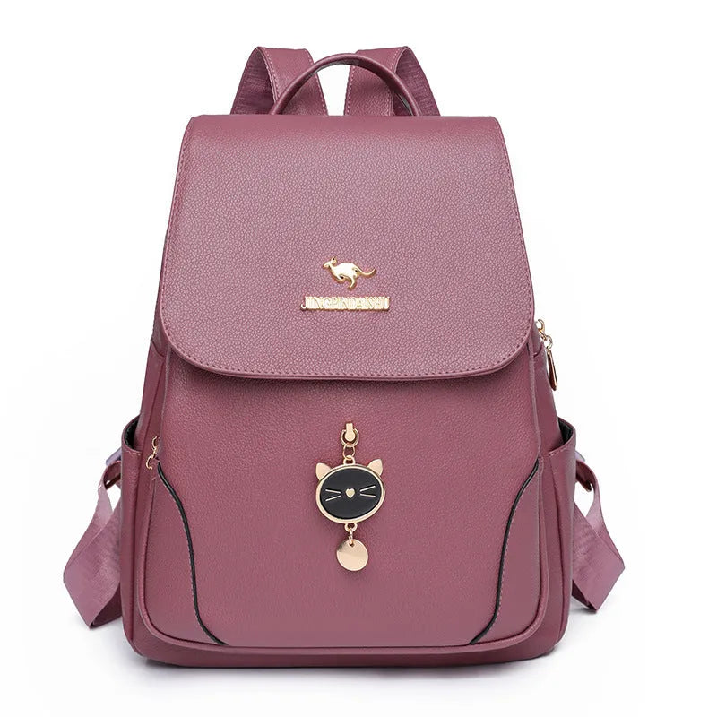 Soft pu women's backpack with three-dimensional pockets in black, blue, or taro purple