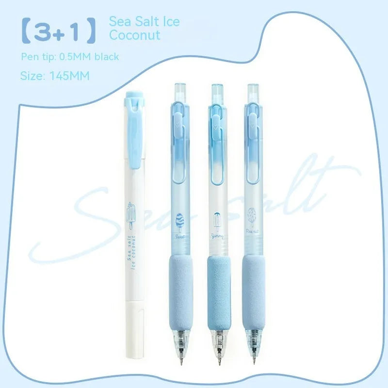 Four ice cream sponge press calligraphy pens with 0.5mm tips and double heads.