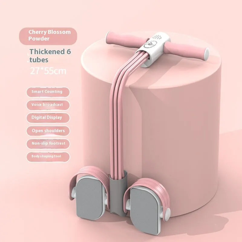 Portable intelligent foot pedal pull device in ABS plastic with adjustable tube resistance for home fitness