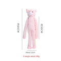 Large pink and yellow plush dog toy with interactive rattle and crinkle paper sound features