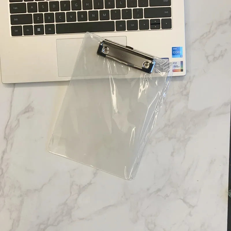 Transparent A4 plate holder with metal flat clip and writing board pad in blue colour