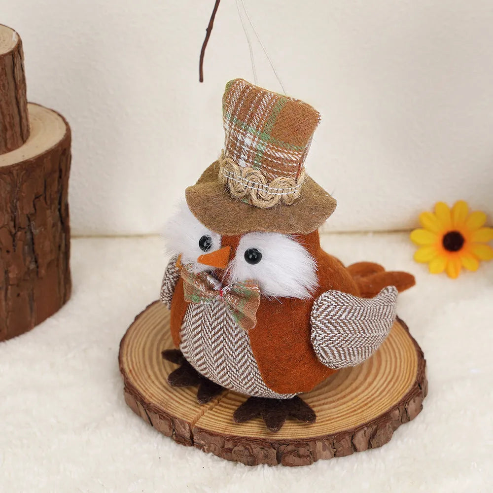 Orange and green owl harvest bird Thanksgiving pendant ornament for window or desktop decoration