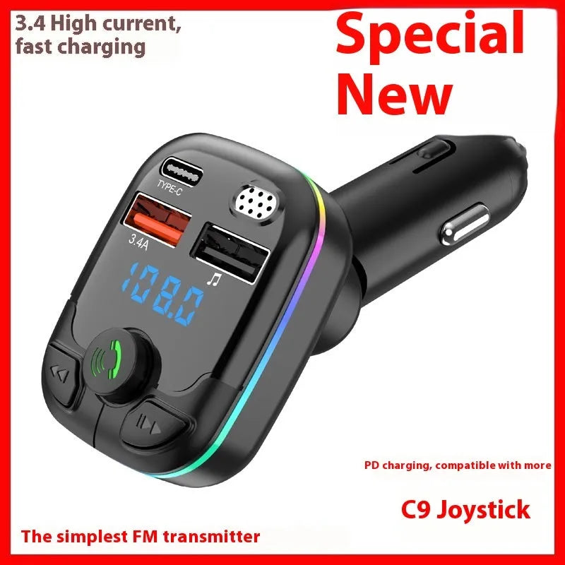 C9 vehicular Bluetooth MP3 player FM transmitter PD fast charge cigarette lighter car charger ABS material