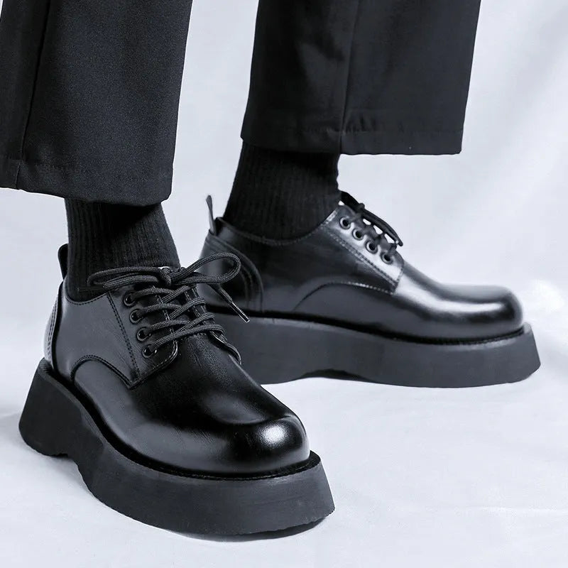 Men's large head leather shoes, cowhide upper, rubber sole, low-top, black or dark brown, sizes 38-44