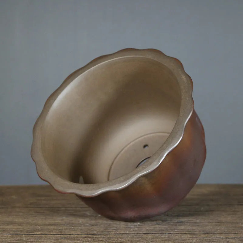 Purple sand ceramic antique carved flower pot in large size with s1696 firewood colour finish