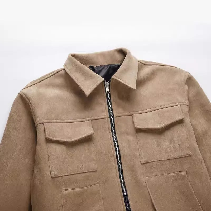 Men's thickened zipper jacket with big pockets in slim fit design