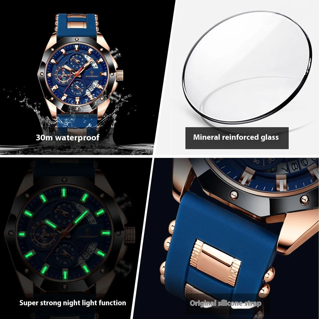 Men's sports chronograph watch with diamond-shaped dial and silicone band