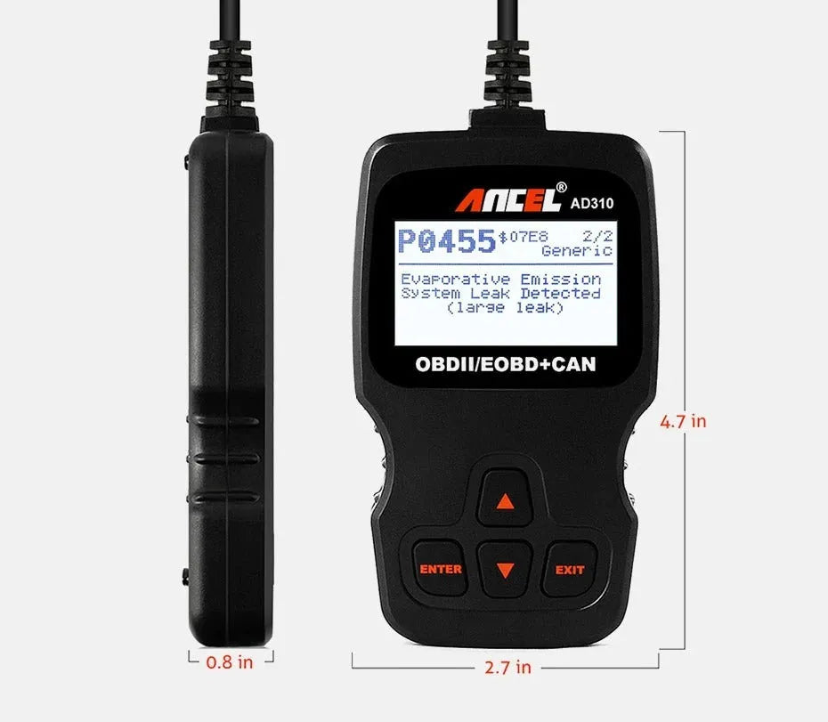 Black universal automobile fault detector scanner for engine diagnostics with 12V power supply