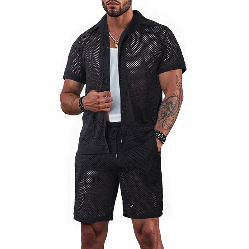 Women's lightweight beach outfit two-piece set with short sleeve cardigan and matching shorts
