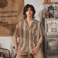 Grey short sleeve shirt with Japanese Cuban collar and hollow jacquard pattern, slim fit for plus sizes.