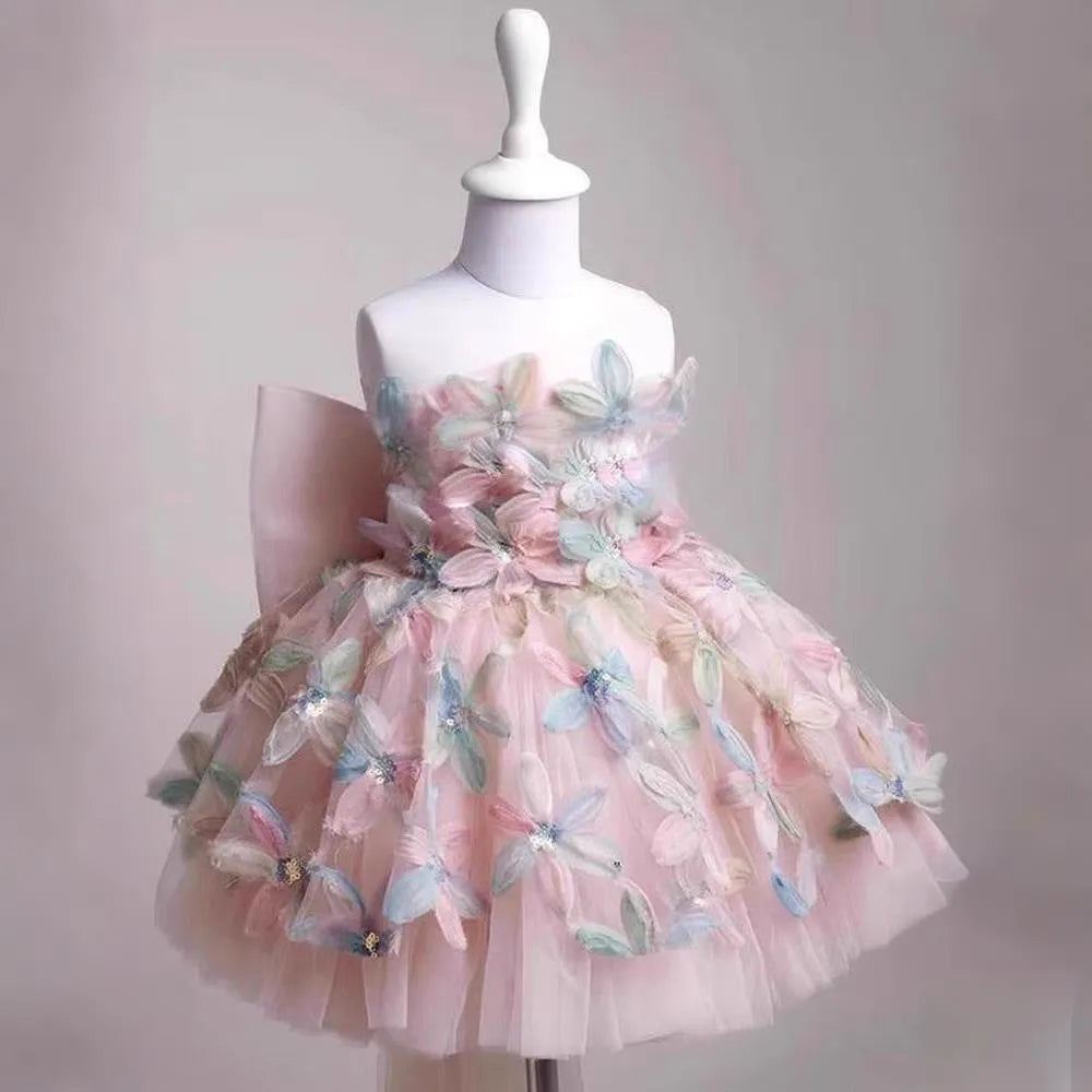 Children's light luxury princess dress with asymmetric shoulder in blue, for heights 80-130cm