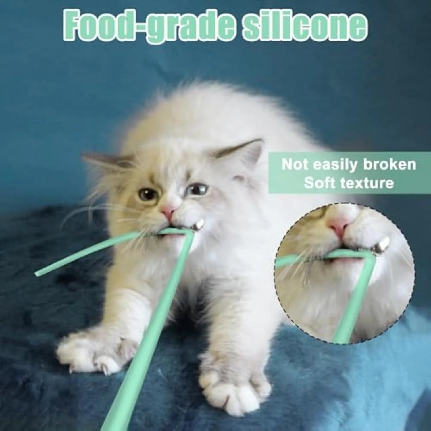 Green automatic cat wand toy with swinging silicone tails for indoor feline play