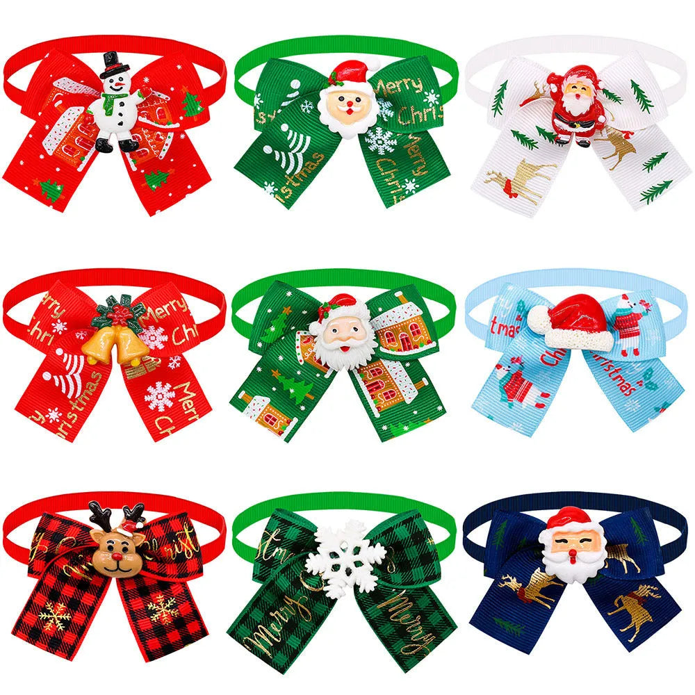 Red and green Christmas pet bow tie with British-style design for dogs and cats