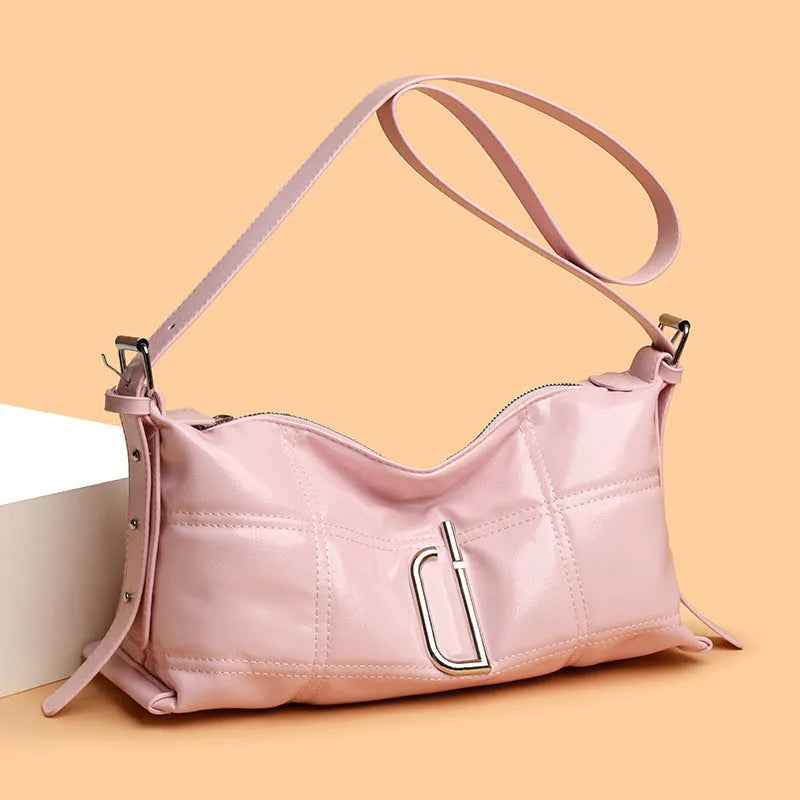 PU leather oil wax crack pillow crossbody bag in beige with single strap