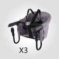 Portable baby high chair seat cover with safety belt in blue colour expanded on dining chair