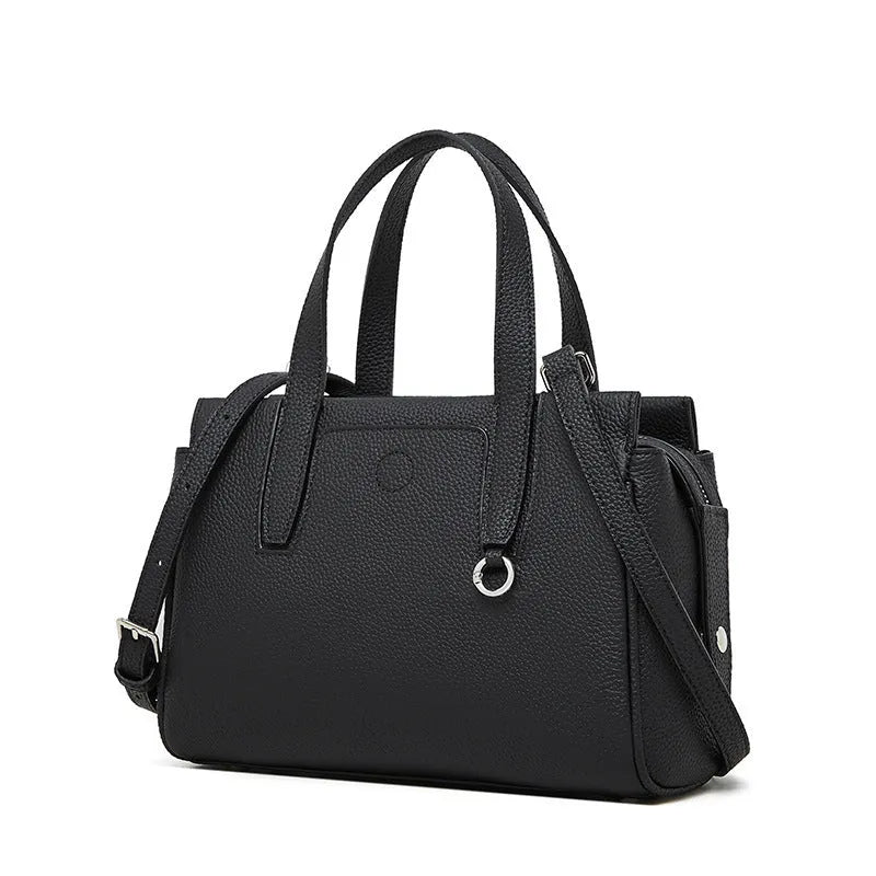 Genuine leather crossbody bag in horizontal square design with adjustable strap
