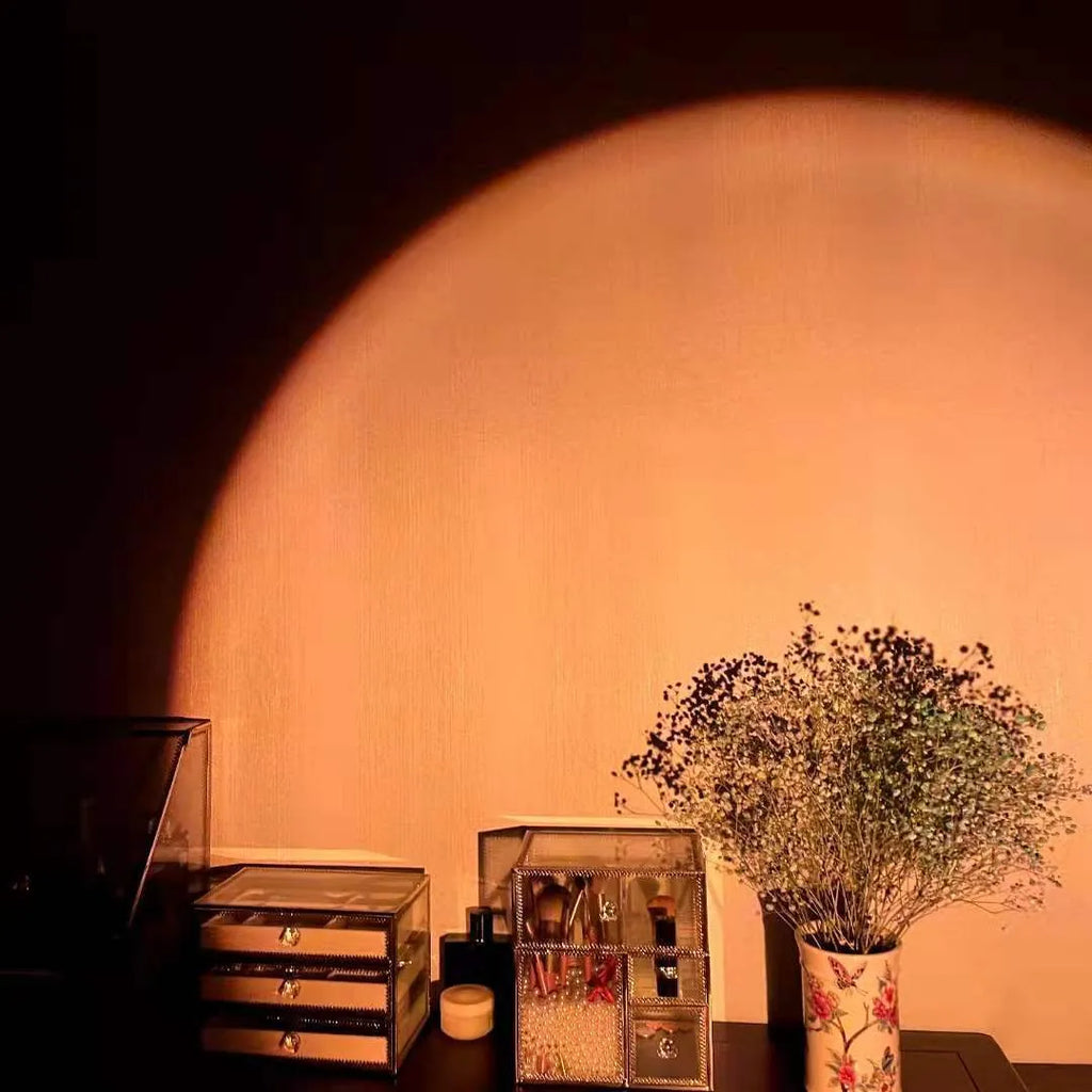 USB rechargeable rainbow sunset projection lamp with push-button switch