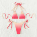 Women's two-piece gradient colour bikini with separated top and bottom on mannequin