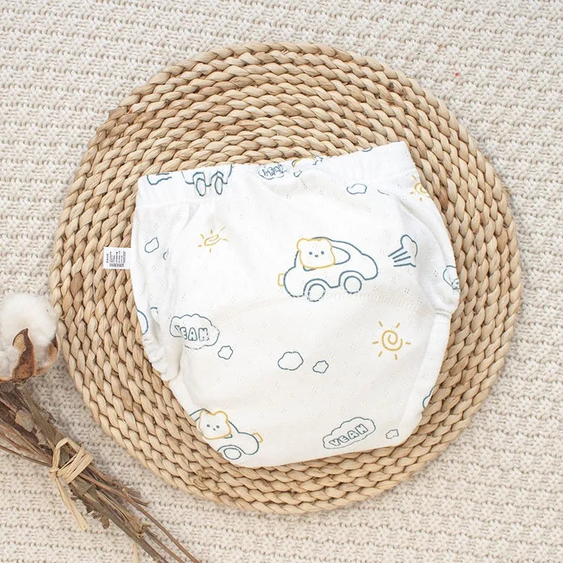 Cotton training pants with Bear Driving print, breathable waterproof baby diaper for toddlers